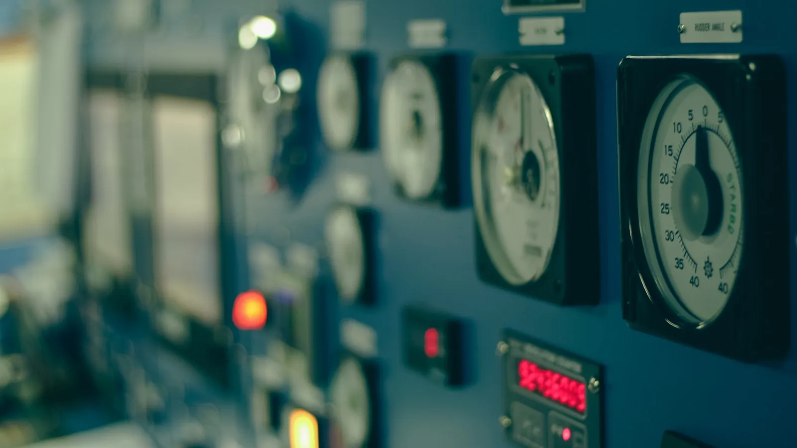 Analogue instrument gauges on a control panel